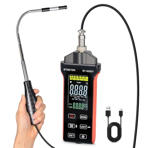 BTMETER 風速計BT-5000Y、デジタル熱線式風速計 大画面液晶 風量計 CMM/CFM風量測定 可伸縮センサー、5つの測定単位 MAX/MIN/AVG機能搭載 データホルド機能、防水防塵 室外作業 ドローン 適用 英語と日本語取扱説明書付き